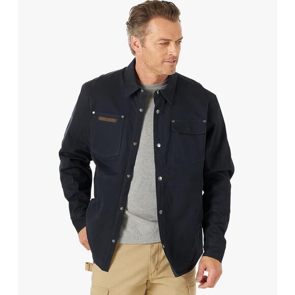 Wrangler Men's Tough Layers Twill Shirt Work Jacket Blue Outdoor Sz M - Picture 1 of 16